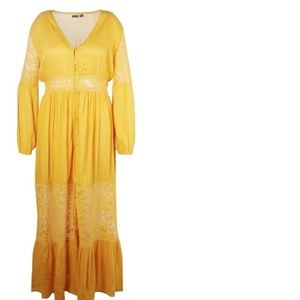 Womens Ochre Plus Boho Lace Insert Maxi Dress
